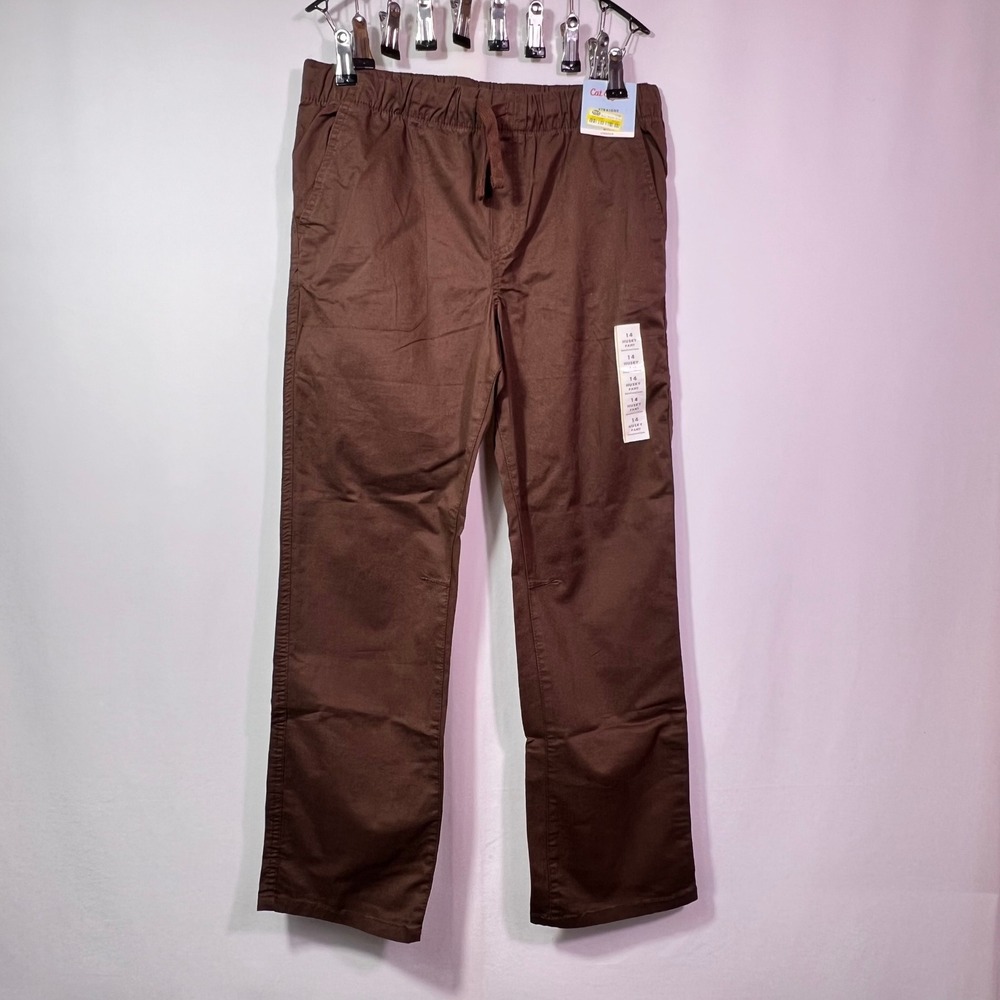 Cat & Jack Boys Brown Straight Leg Husky Pants Size 14 Reinforced Knee NWT